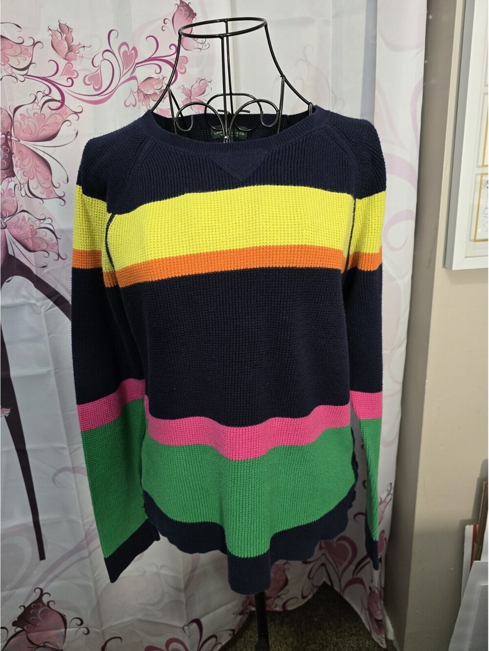 Lauren Ralph Lauren Women’s Sweater Large Multicolor Waffle Knit Tie Detail